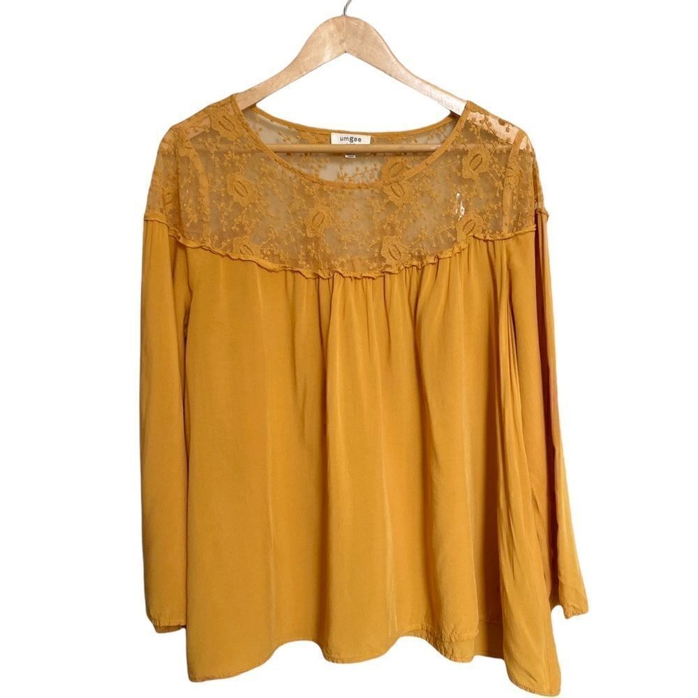 Umgee Lace Boho Mustard Yellow Blouse Size Small